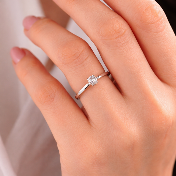 Bague Solitaire en Or Blanc 18K - Taille 49 -  1.31 G