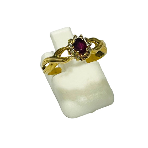 Bague Marguerite Or Jaune 750/1000 avec Diamants et Rubis