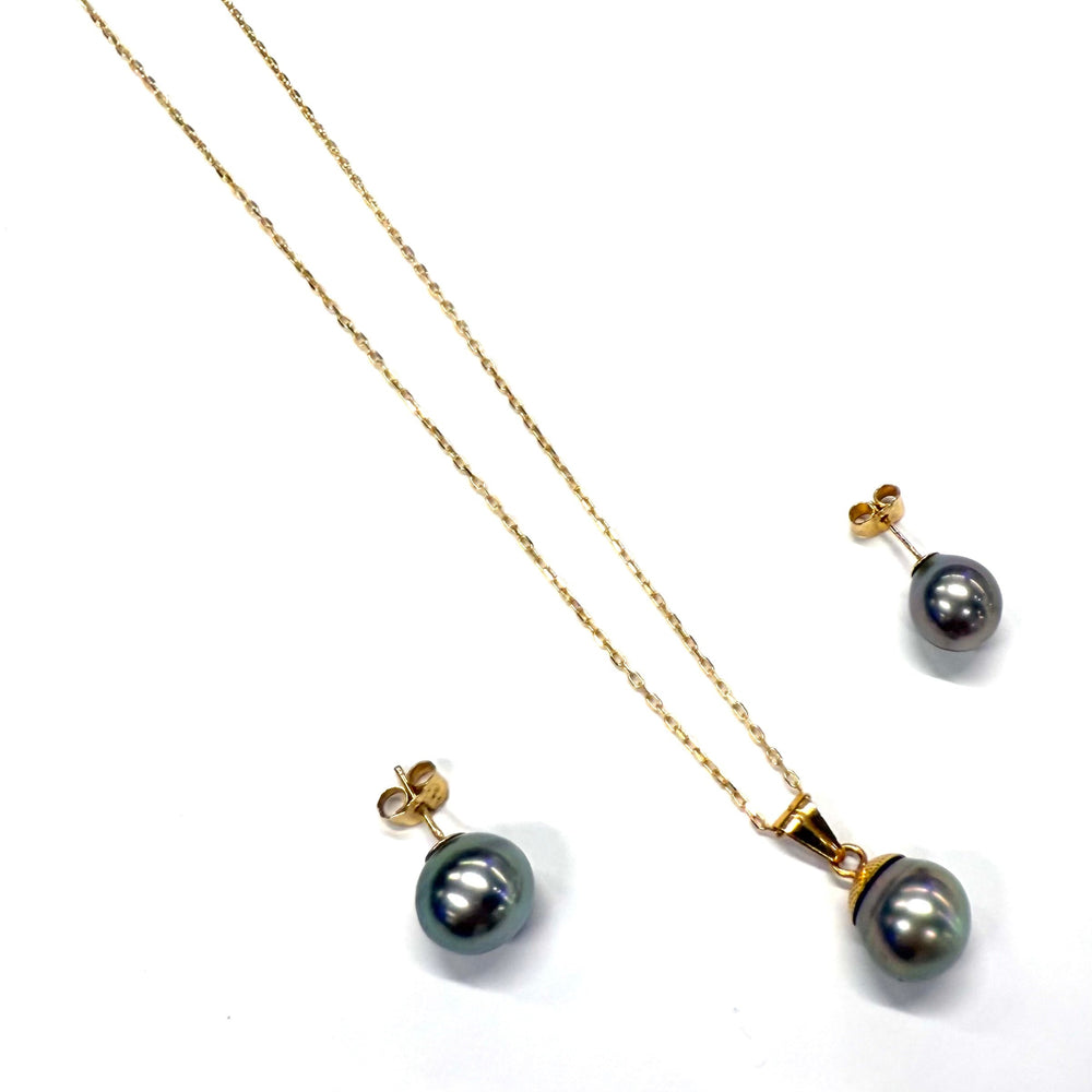 Parure collier et boucles d'oreille en Or 18k avec perles de tahiti