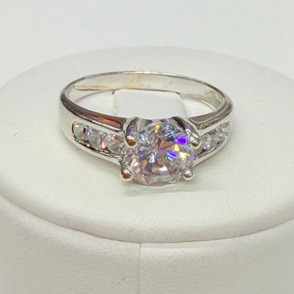 Bague Solitaire Or Blanc et Zirconium 18k