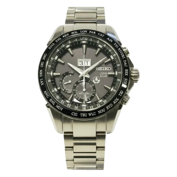 Montre Seiko Astron SBX149, Chronographe, Acier Noir, 2010 Très Bon Etat