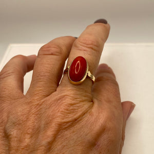 Bague Corail  en Or Jaune 18K 5.46 Grs - Taille 57