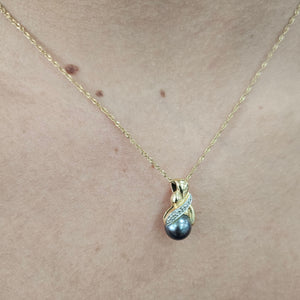 Collier  en Or Jaune avec Perles et Diamants Longueur -22.50 cm