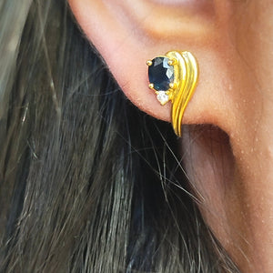 Boucles d'oreilles en Or jaune 18K - saphir et diamants -  1.62G