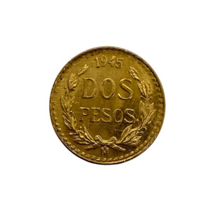 Pièce dos pesos Mexicaine 1945 en or jaune 20k