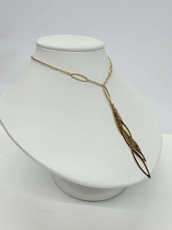 Collier feuille en Or jaune 18k maille forçat