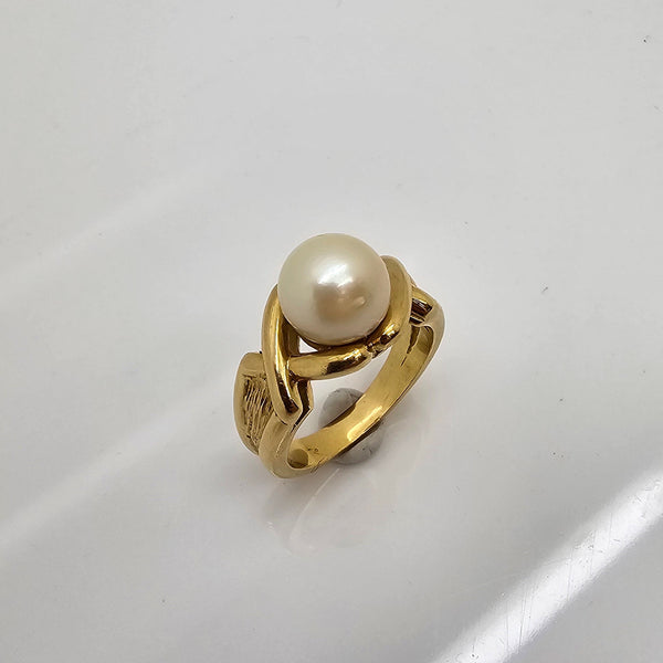 Bague solitaire perle en or jaune 18K - 9.68 G