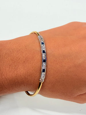 Jonc en Or Jaune et blanc 18 K avec Saphir et Zirconium