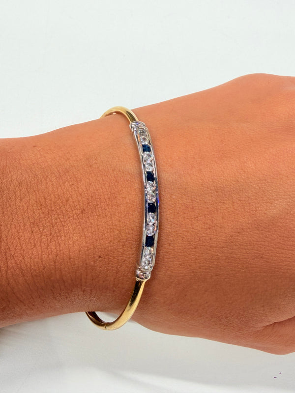 Jonc en Or Jaune et blanc 18 K avec Saphir et Zirconium