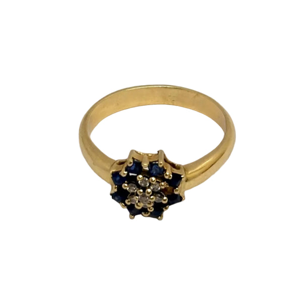 Bague Marguerite en Or Jaune avec Diamants et Saphir
