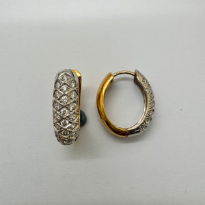 Créoles Or Jaune et Blanc 18K avec Oxydes de Zirconium - 11.21 Grs