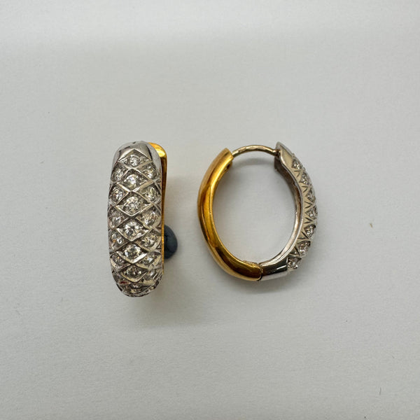 Créoles Or Jaune et Blanc 18K avec Oxydes de Zirconium - 11.21 Grs