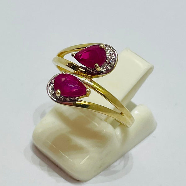 Bague en Or jaune 18K - 2 Rubis - Taille 54- 2.50g