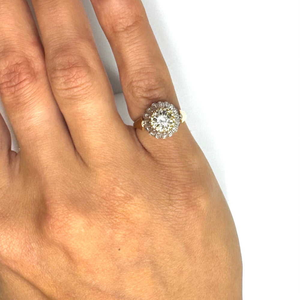 Solitaire Marguerite en Or Jaune et Blanc 18K Taille-49