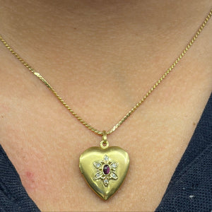 Pendentif Médaillon avec Diamants & Rubis en Or Jaune 18k