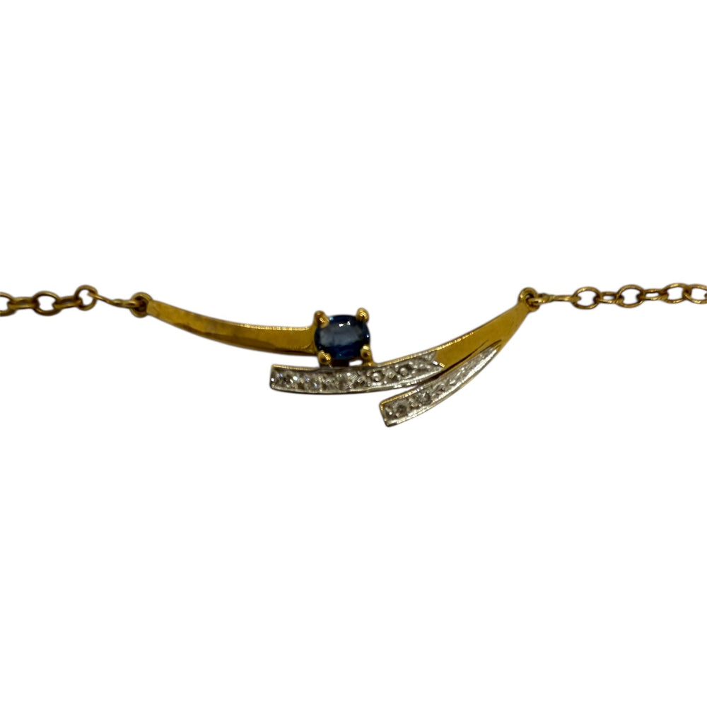Collier Princesse en Or Jaune 18k avec Diamants et Pierre Bleue - 4.85 Grs