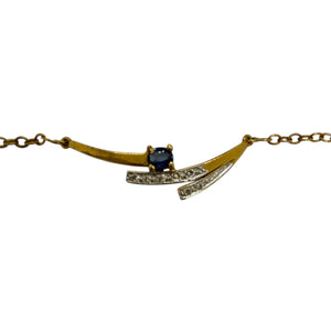 Collier Princesse en Or Jaune 18k avec Diamants et Pierre Bleue - 4.85 Grs
