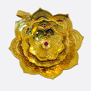 Pendentif Fleur en Or jaune 18K - Rubis - 3.05g