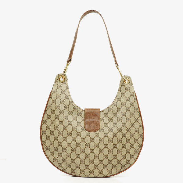 Sac porté épaule Gucci Hobo en toile GG supreme beige