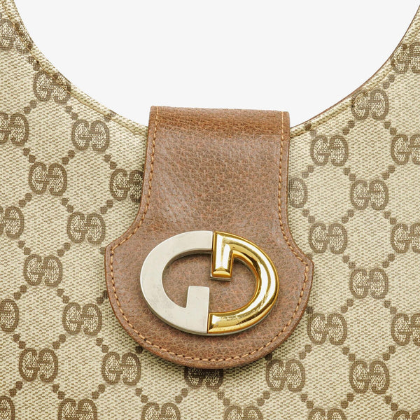 Sac porté épaule Gucci Hobo en toile GG supreme beige