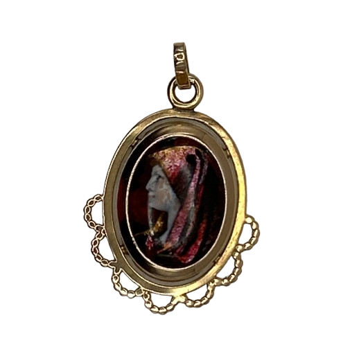 Pendentif Médaille en Or Jaune 18K Femme Espagnole Émail d'Art