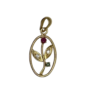 Pendentif en Or Jaune 18K Fleur avec Rubis, Émeraude et Zirconium