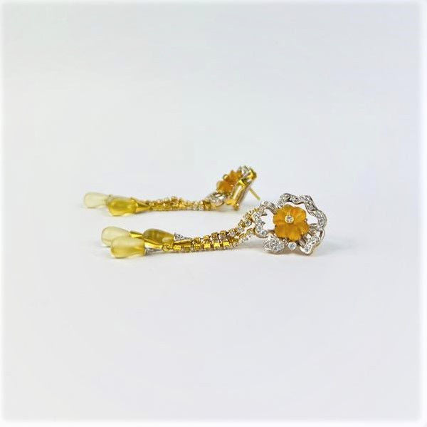 Boucles d'Oreille avec Goutte de Verre 18K