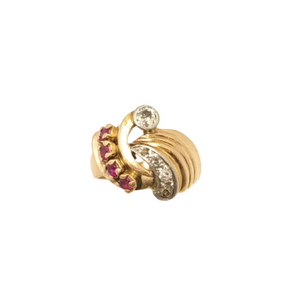 Bague avec Diamants & Rubis en Or Gris & Or Rose 14K Taille 56