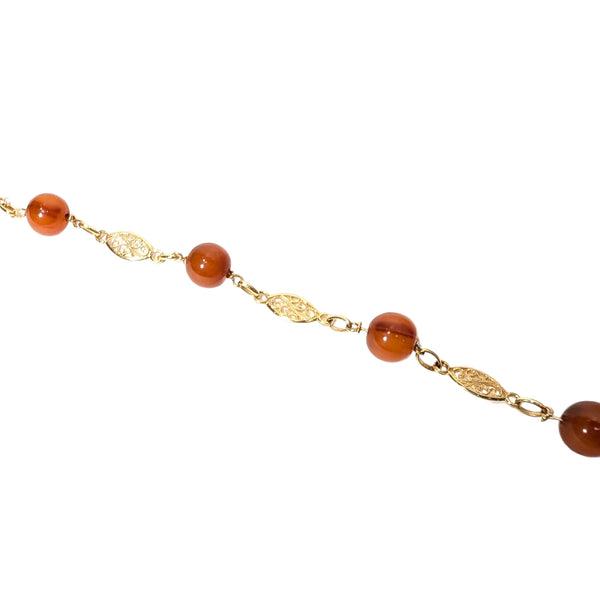 Bracelet Maillon Filigrane en Or Jaune 18K Ambre Baltique
