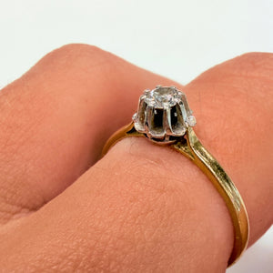 Bague Solitaire en Or Jaune et Blanc 18k Taille 54