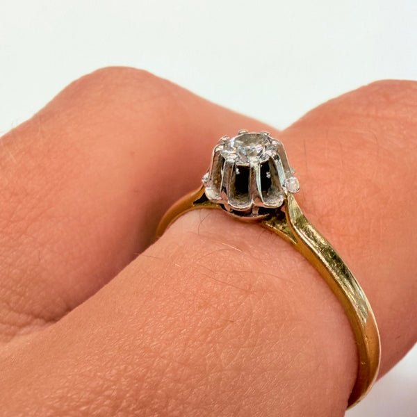 Bague Solitaire en Or Jaune et Blanc 18k Taille 54