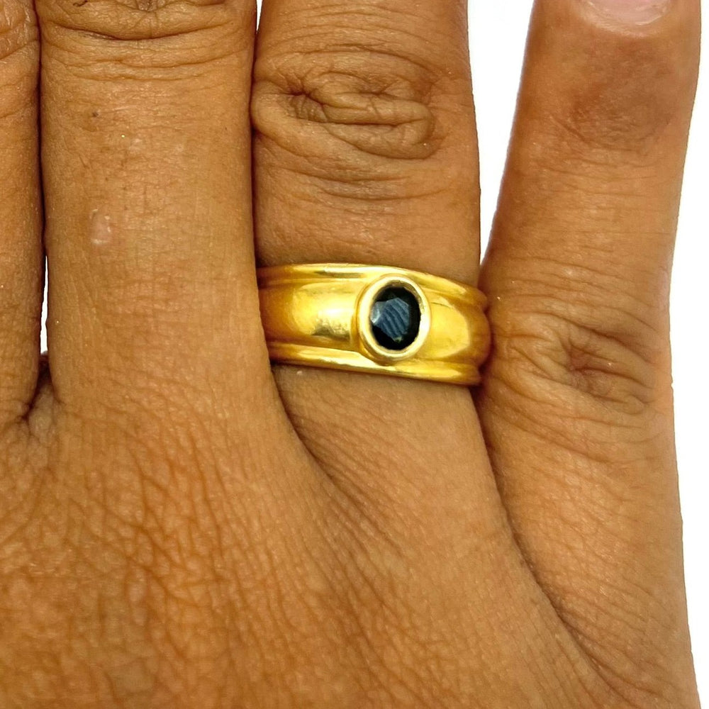 Bague Jonc Or Jaune 18K avec Saphir - Taille 52