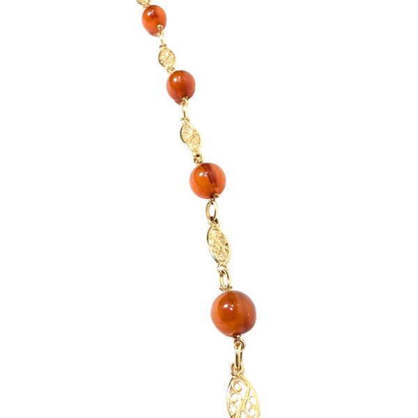 Bracelet Maillon Filigrane en Or Jaune 18K Ambre Baltique