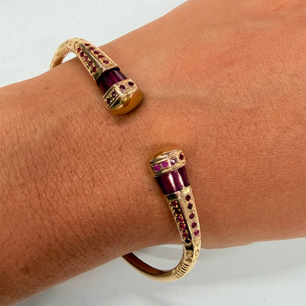 Bracelet Jonc Ouvert en Or Jaune 18k avec Rubis