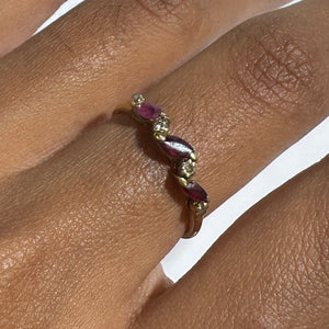 Bague en Or 18K avec Diamants et Rubis - Taille 53