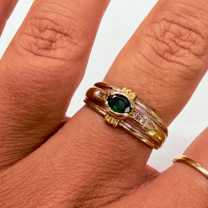 Bague en Or jaune et blanc 18K avec Émeraude Diamants - Taille 54