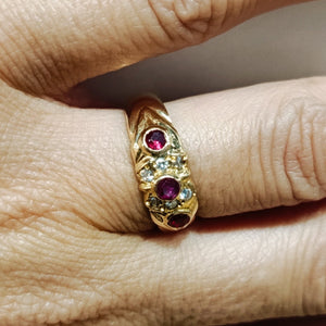 Bague Or Jaune 18k Rubis et Oxyde de Zirconium - taille 55