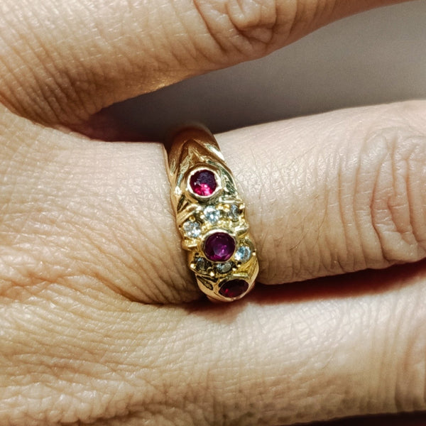 Bague Or Jaune 18k Rubis et Oxyde de Zirconium - taille 55