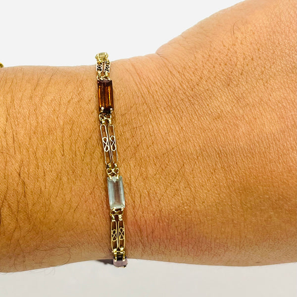 Bracelet Maillon Filigrane en Or Jaune avec Pierres Précieuses 18K