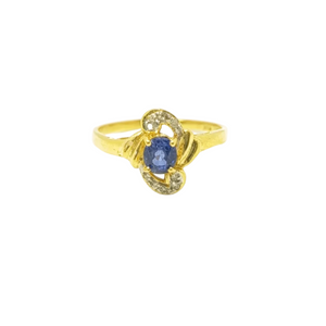 Bague Solitaire en Or Jaune avec Diamants et Aigue Marine 18K Taille 50