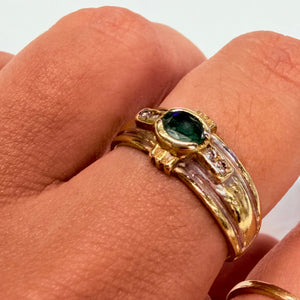 Bague en Or jaune et blanc 18K avec Émeraude Diamants - Taille 54