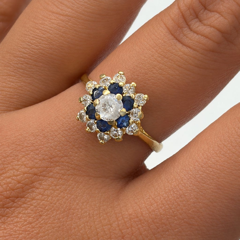 Bague Chou en Or Jaune 18k avec Saphirs et Zirconiums - Taille 54