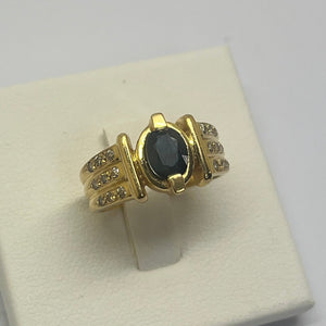 Bague en Or Jaune avec Saphir et Diamants 18k Taille 51