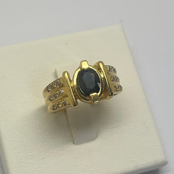 Bague en Or Jaune avec Saphir et Diamants 18k Taille 51