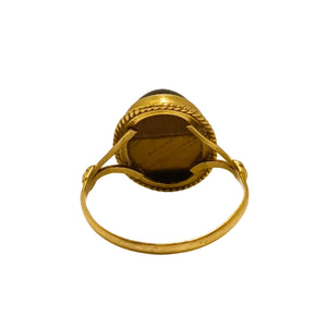 Bague Artisanale Or Jaune avec Œil du Tigre Bijou 18 K Taille 50