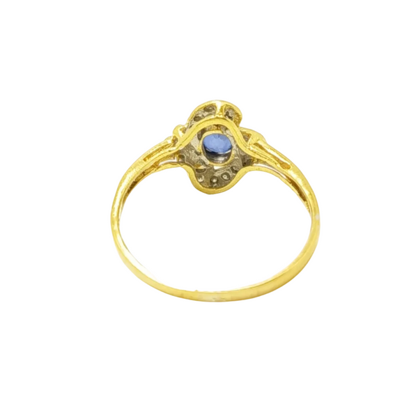 Bague Solitaire en Or Jaune avec Diamants et Aigue Marine 18K Taille 50