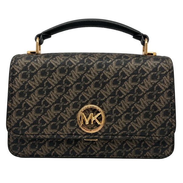 Sac à Main Michael Kors Delancey Satchel Noir Doré