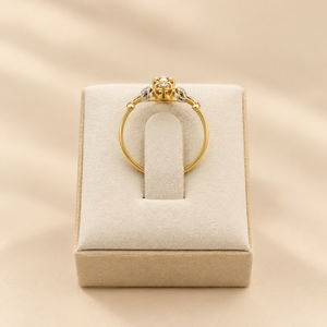 Bague Ancienne en Or Jaune et Blanc avec Perles et Moissanite - Taille 54