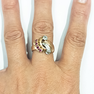 Bague avec Diamants & Rubis en Or Gris & Or Rose 14K Taille 56