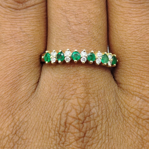 Bague en Or Jaune 18K avec Diamants et Émeraude - Taille 57